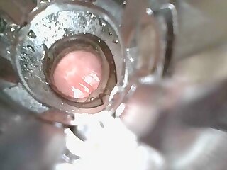Internal view of cumshot in clear fleshlight
